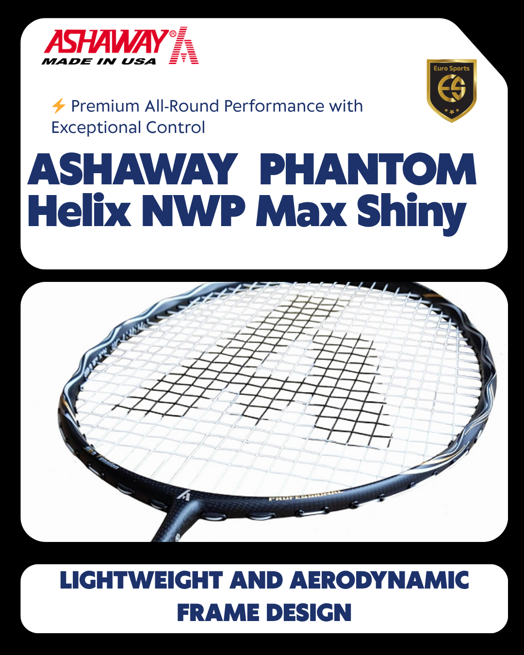 Ashaway Badminton Racket - Phantom Helix NWP Max Shiny