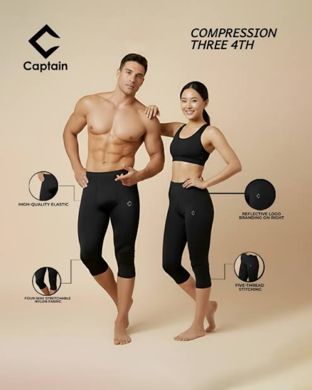 Captain 3/4 Compression Tights – Black