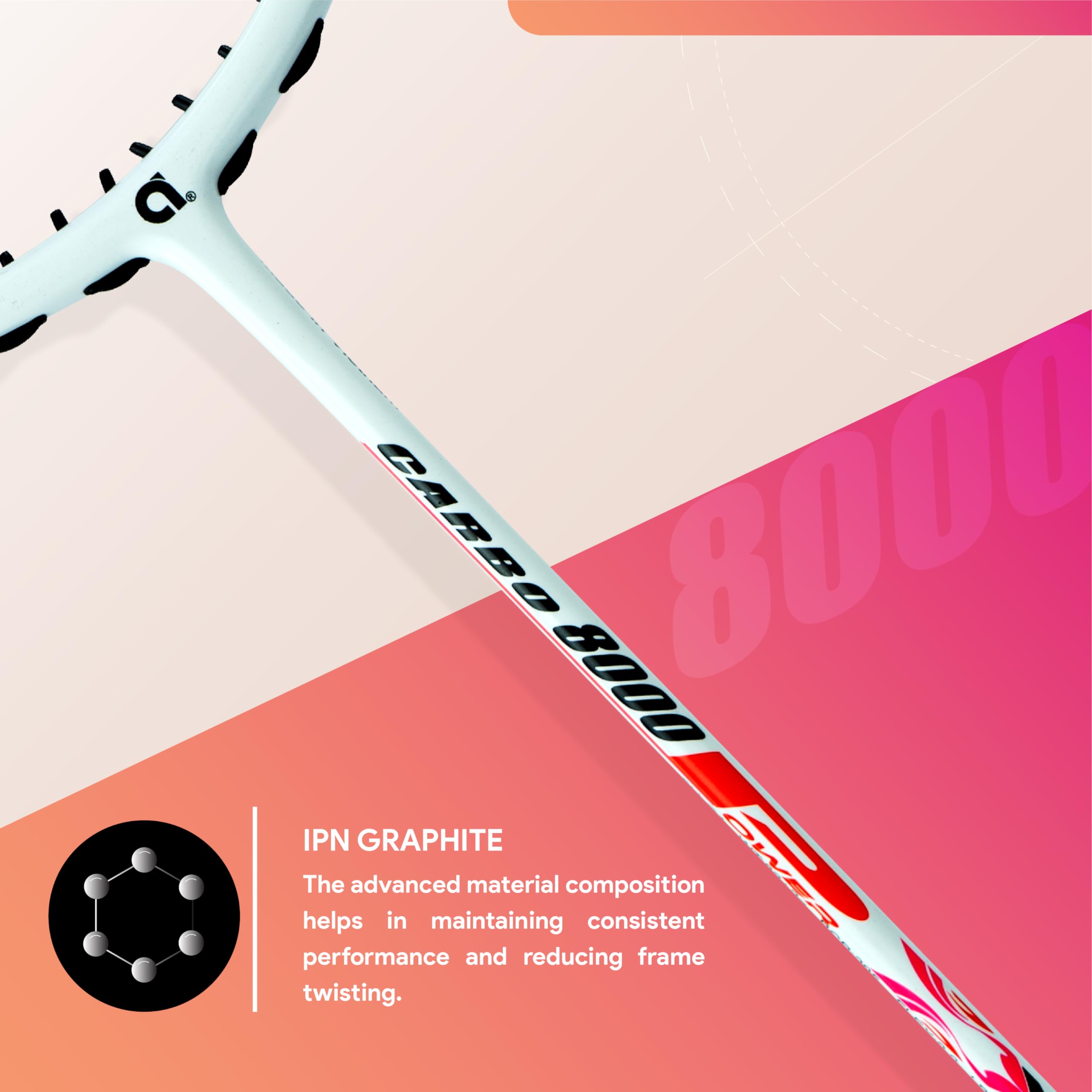 Apacs Carbo 8000 Power Badminton Racket – 4U, Head Heavy, Medium Flex, 38 lbs Tension