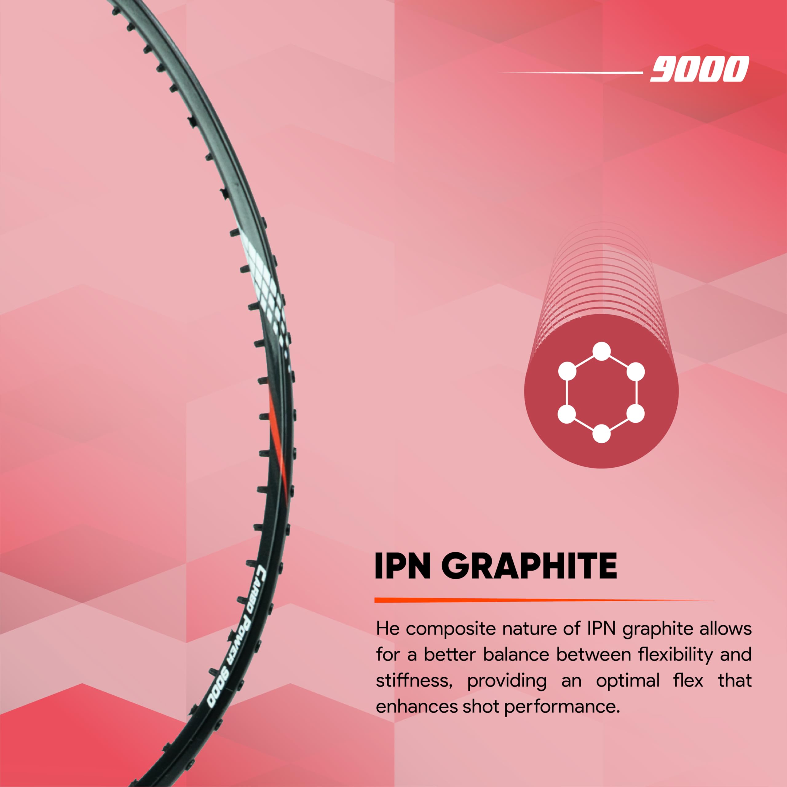 Apacs Carbo 9000 Badminton Racket – 4U, Even Balance, Flexible Shaft, 38 lbs Tension