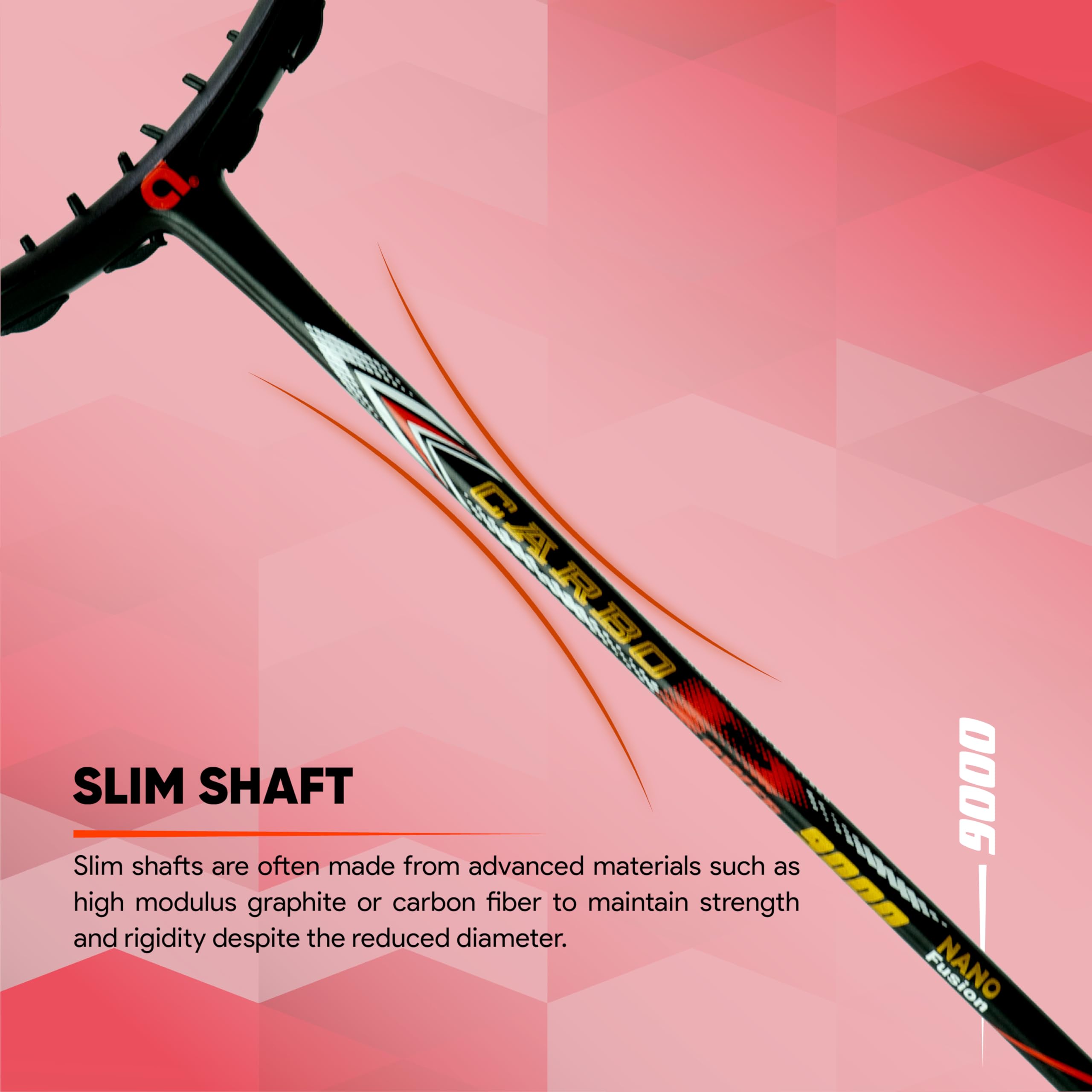 Apacs Carbo 9000 Badminton Racket – 4U, Even Balance, Flexible Shaft, 38 lbs Tension
