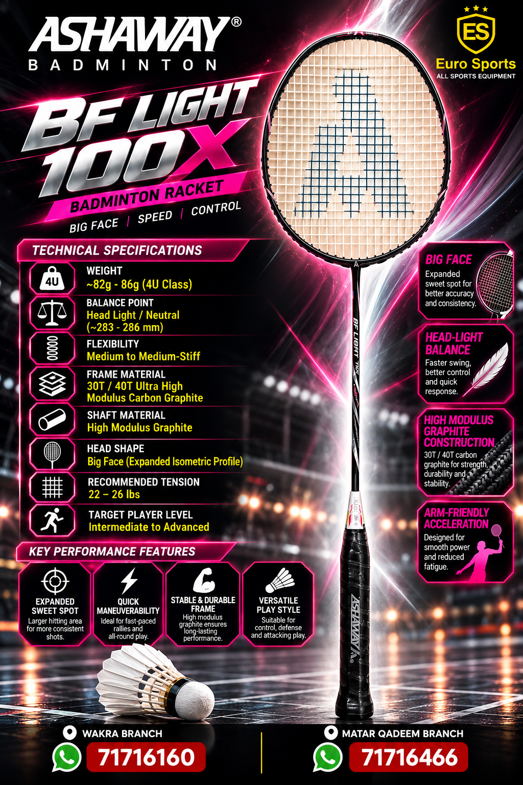 Ashaway BF Light 100X Badminton Racket – USA