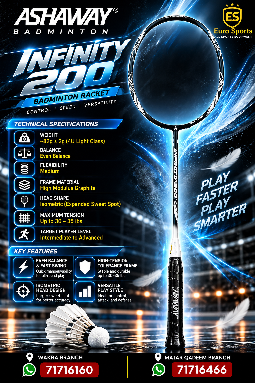 Ashaway Infinity 200 Badminton Racket – USA