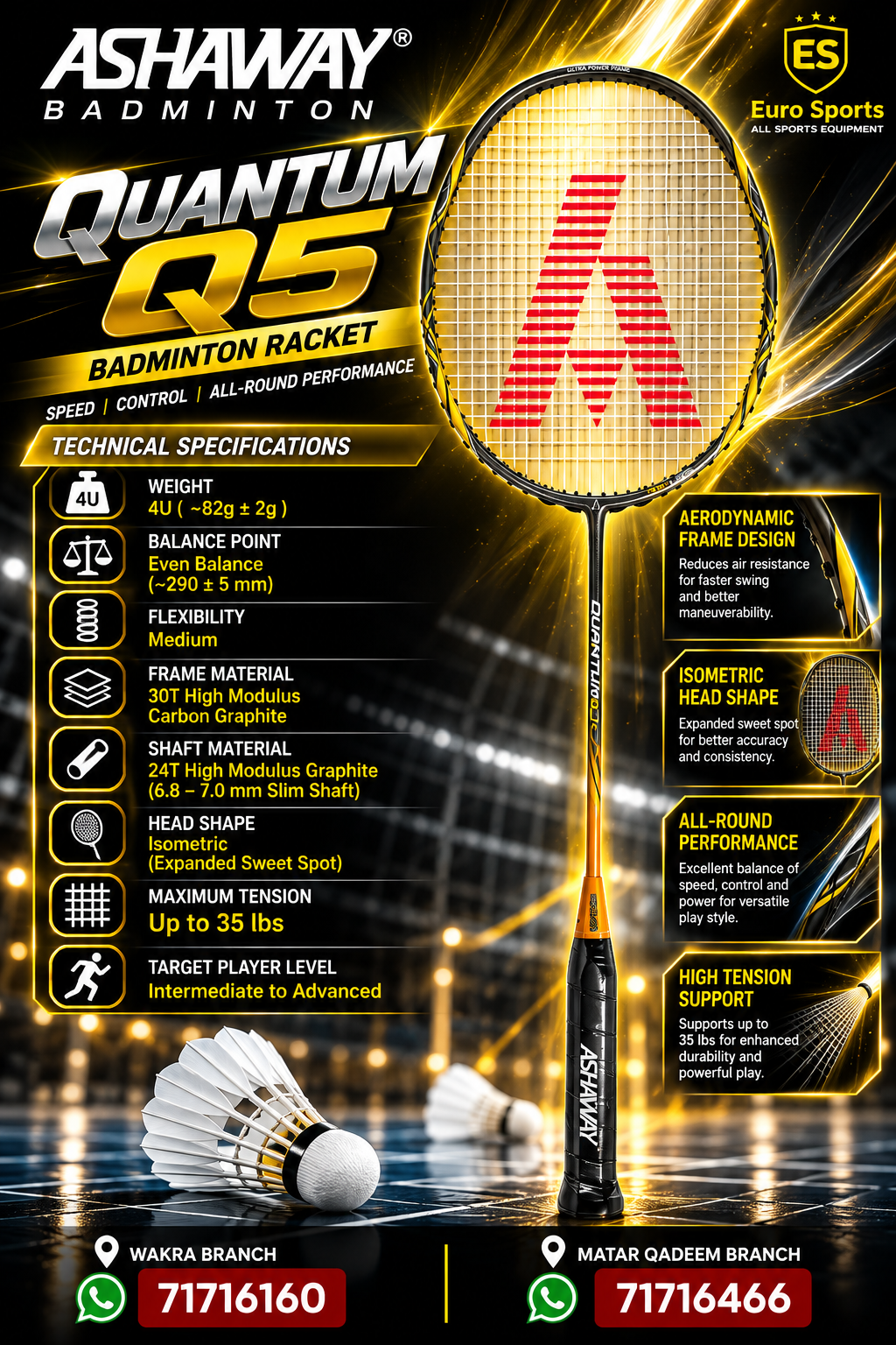 Ashaway Quantum Q5 Badminton Racket – USA