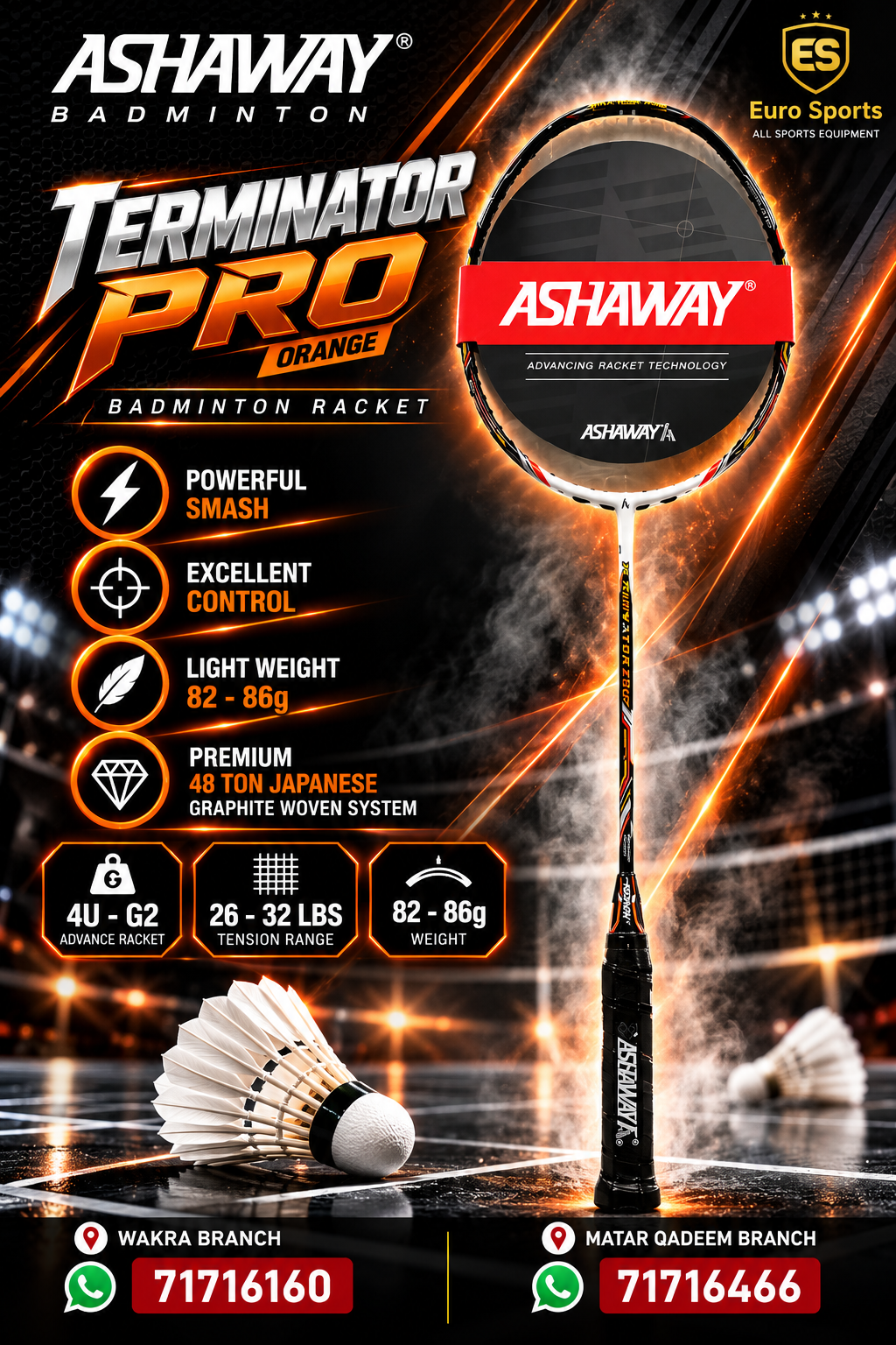 Ashaway Badminton Racket - Terminator Pro Yellow