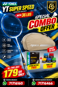Yonex YT Super Speed Korean Racket Combo Offer – Racket + Apacs Kit Bag + Free String + Free Grip + Free Gutting