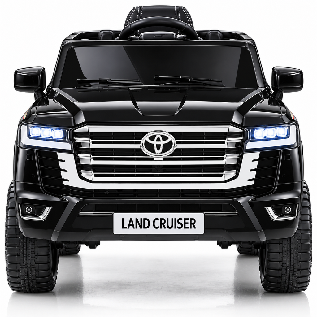 Toyota Land Cruiser 2024 Kids Ride-On Car – Black (12V, Leather Seat, EVA Tyres)