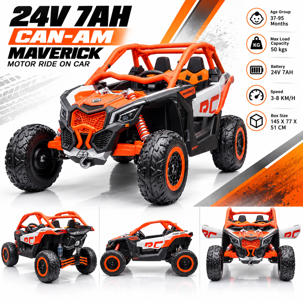 Can-Am Maverick 24V 7Ah Kids Electric Ride-On Car – Orange (2 Seater)
