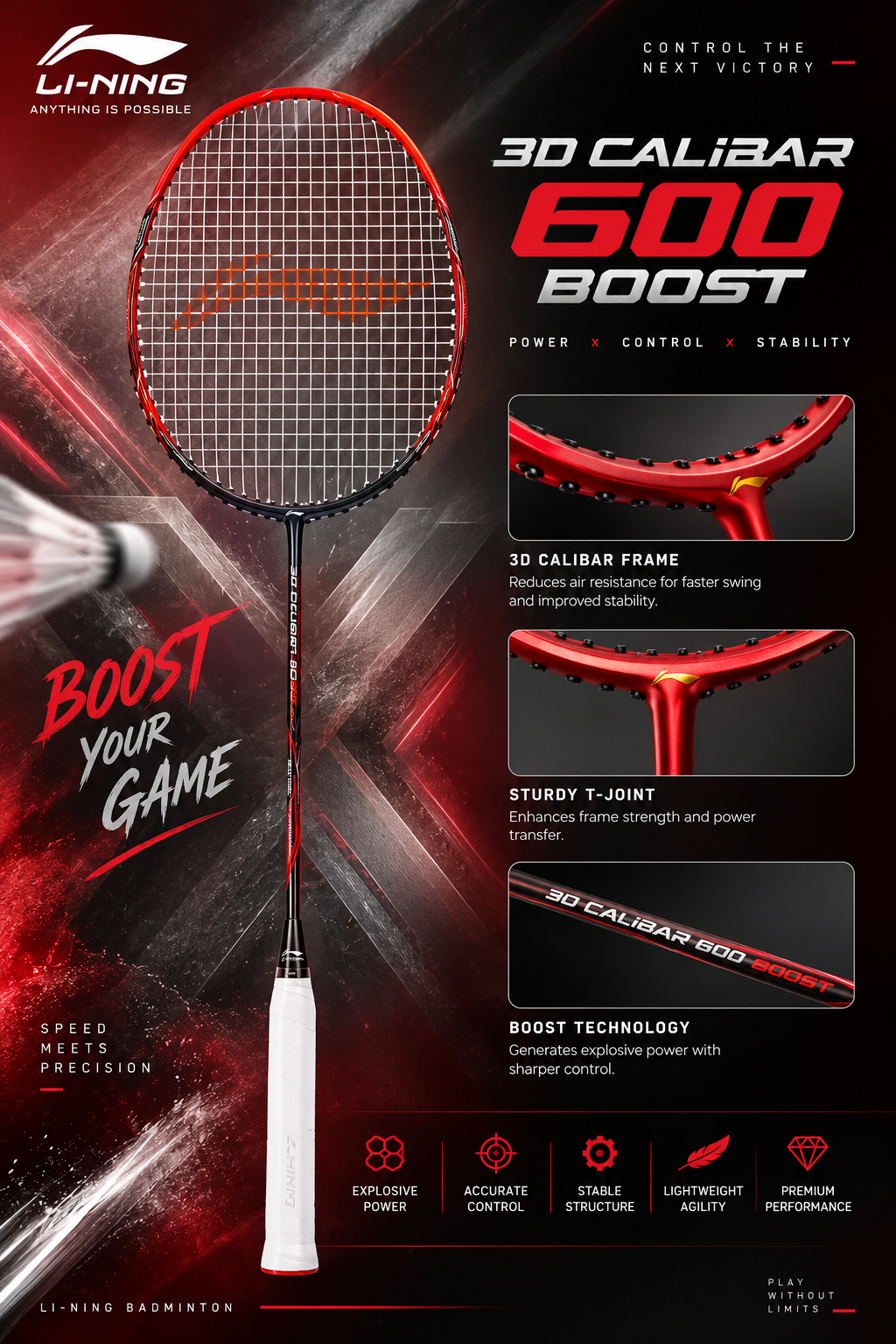 Li-Ning 3D Calibar 600B Boost Badminton Racket