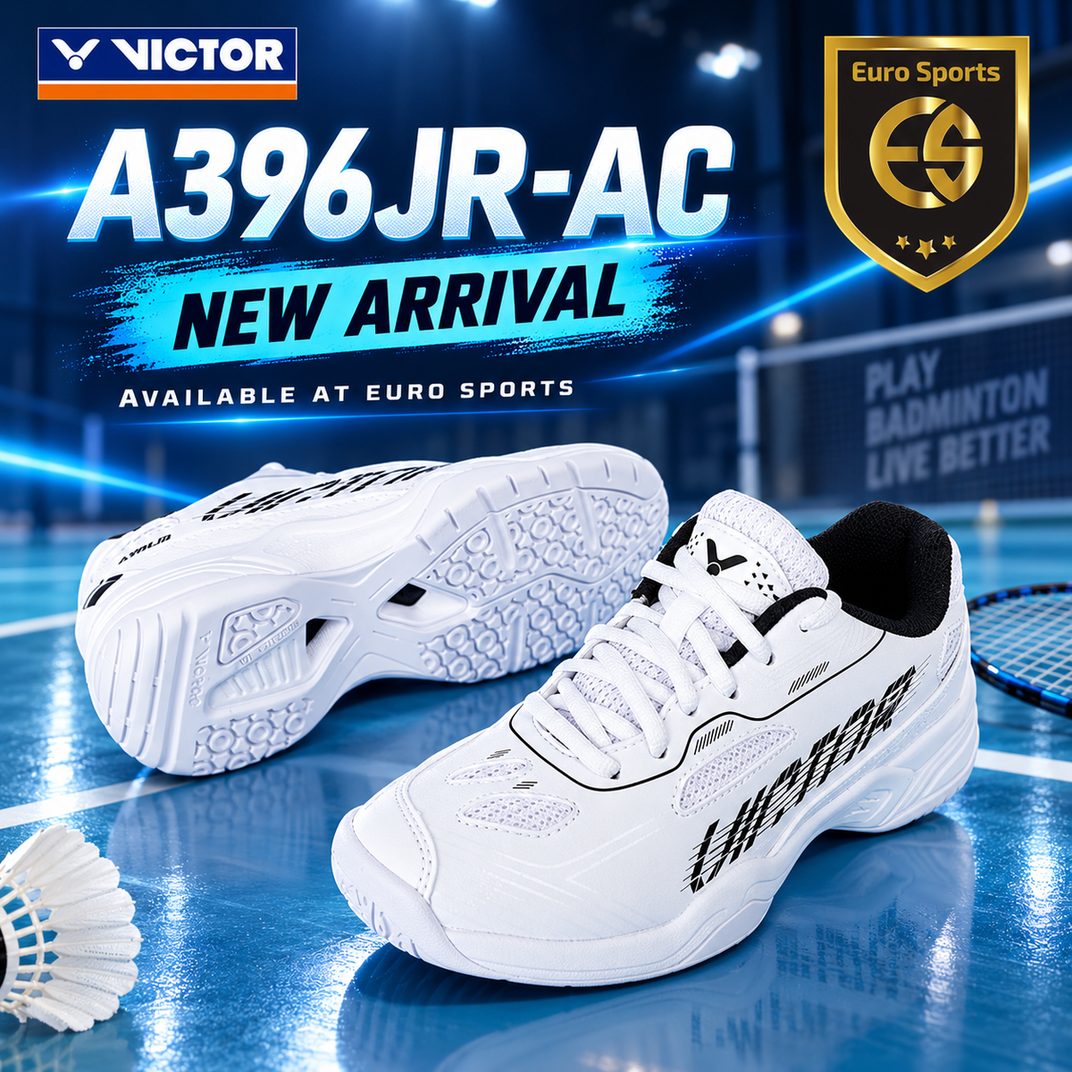 Victor A396JR Junior Badminton Shoes - White/Black
