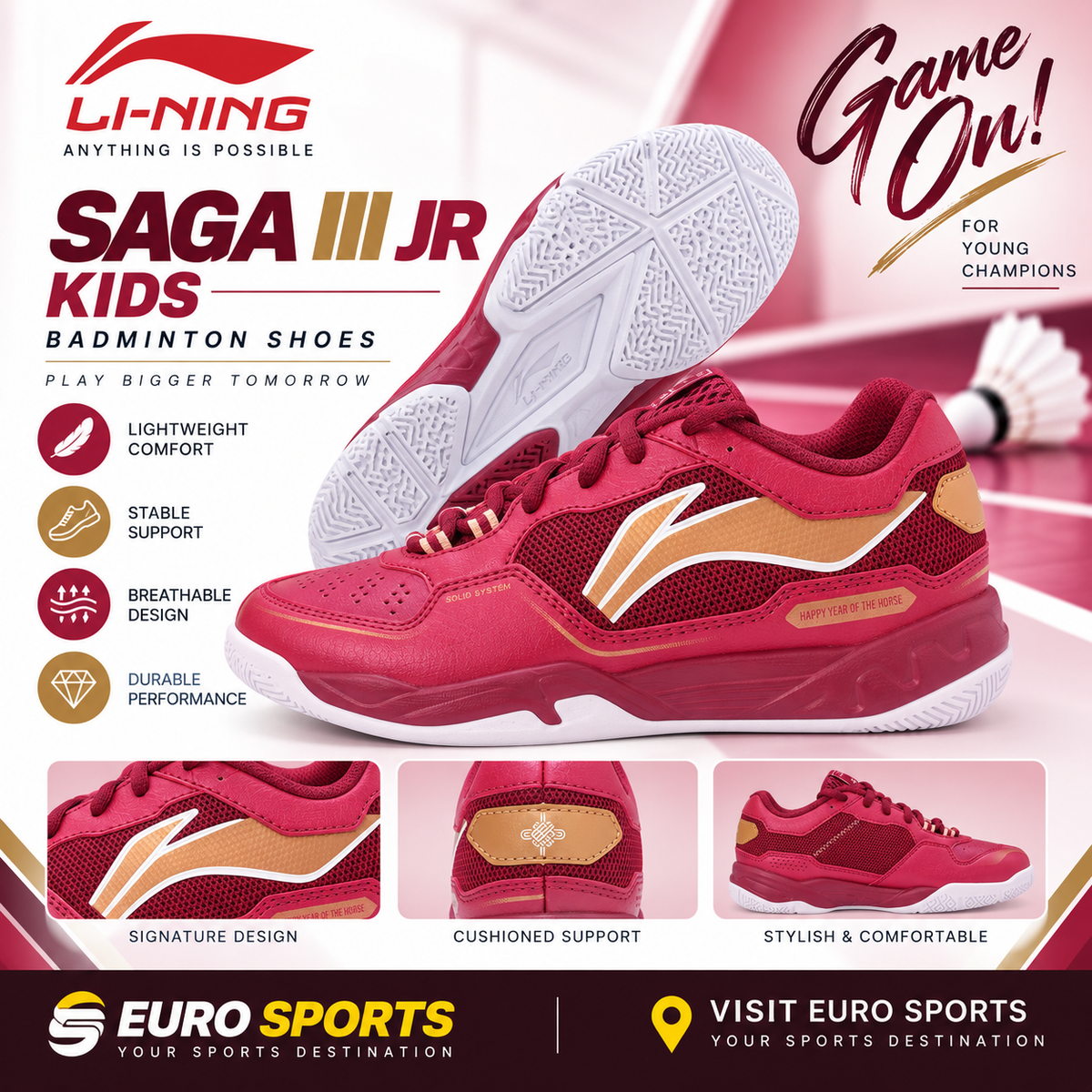Lining Ground-Flying III JR Badminton Shoes AYTV002-5 – Deep Indigo/Red