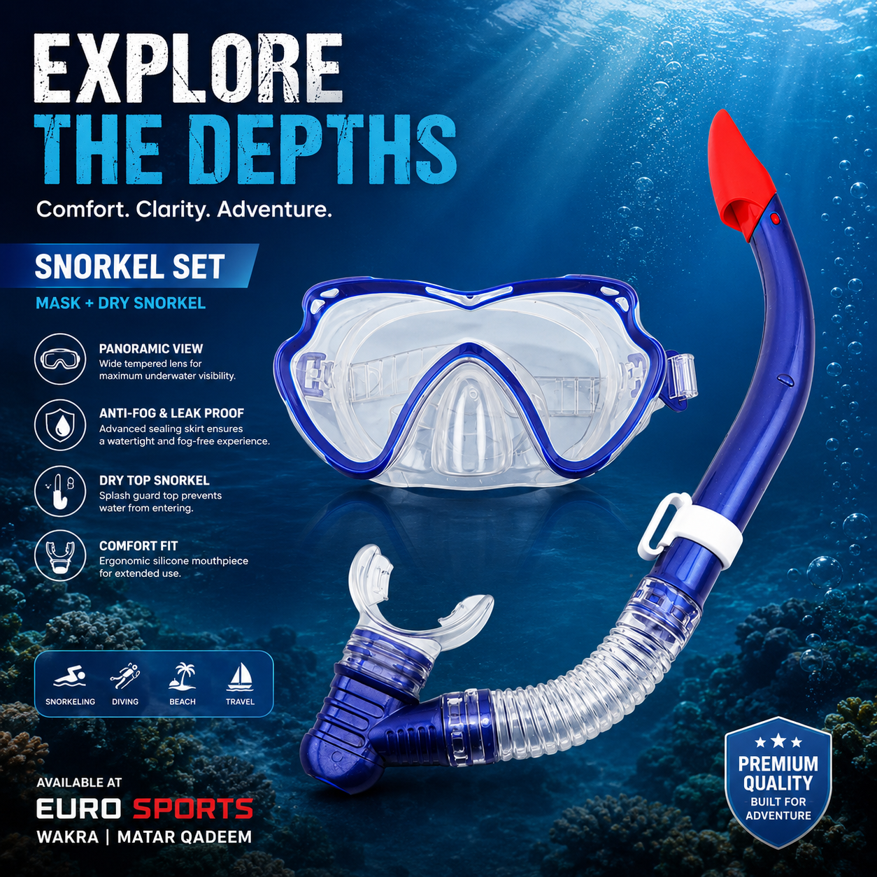 Adult Large Frame Anti-Fog Semi-Dry Diving Mask & Snorkel Set SS-6