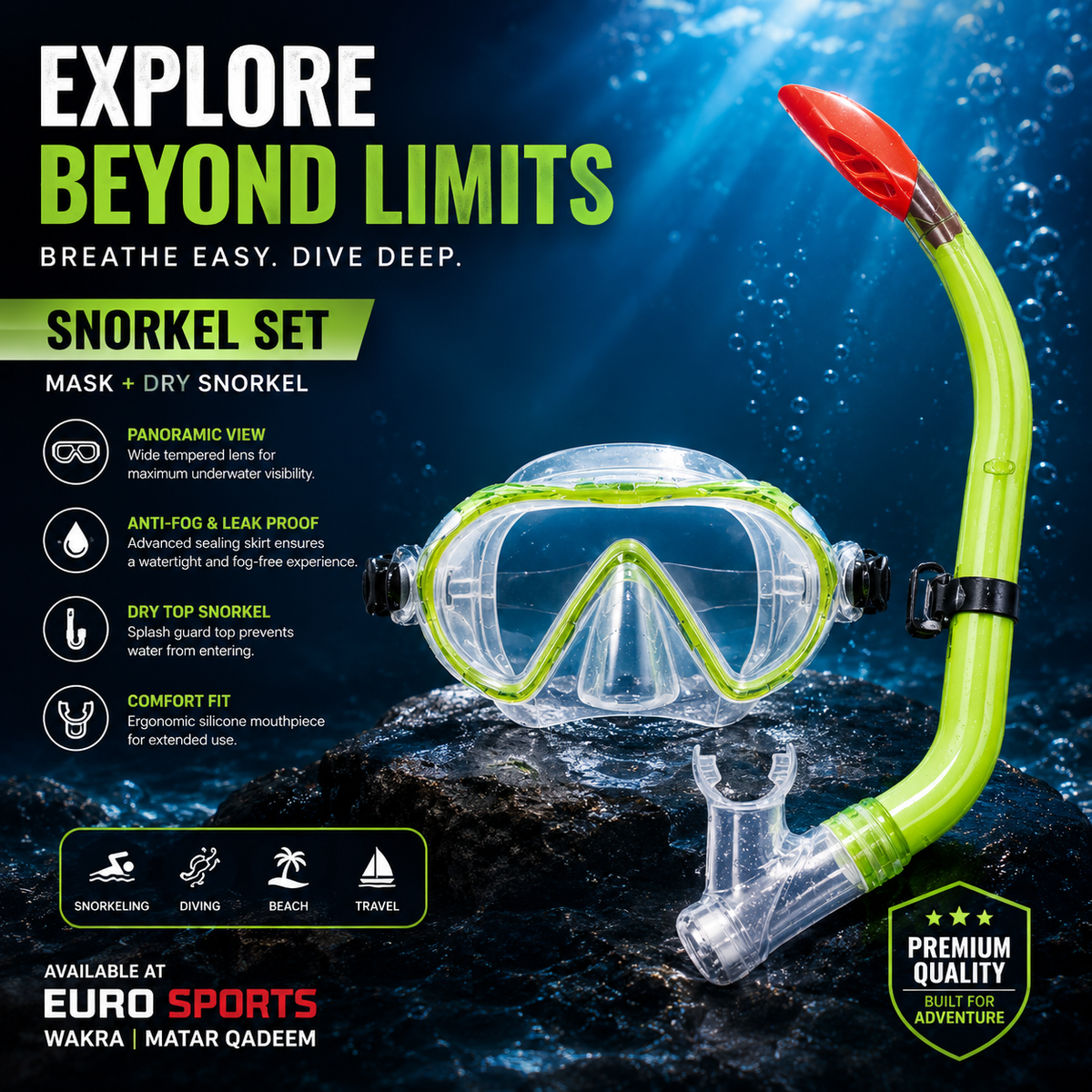 Children's Fully Dry Diving Mask & Snorkel Set SS-7