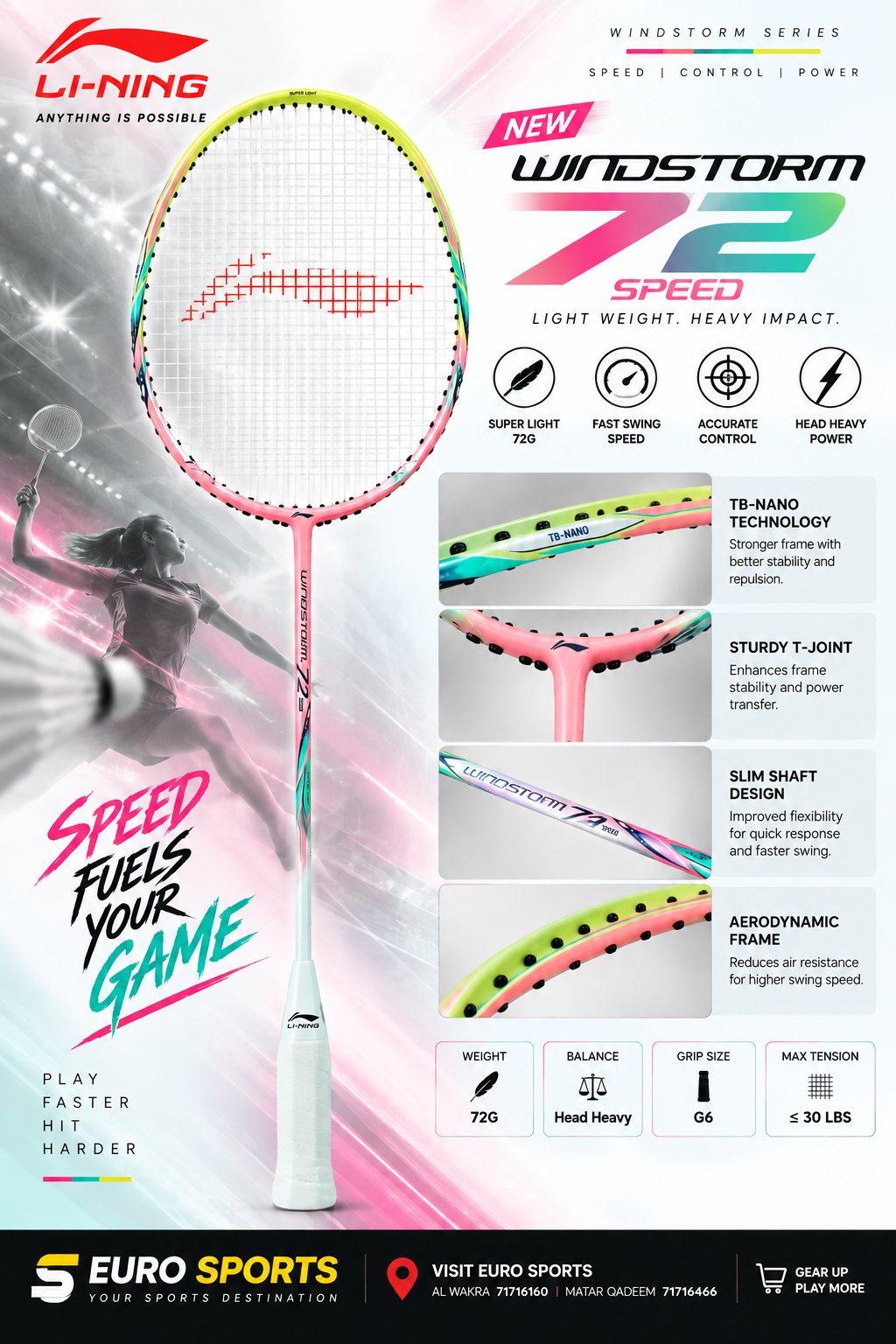 Lining Windstorm 72 Speed Badminton Racket