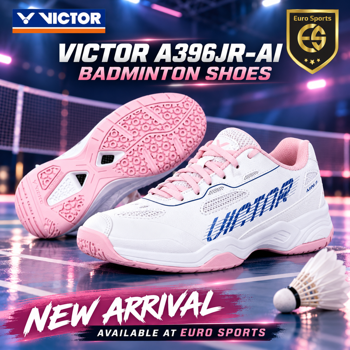 Victor A396JR Junior Badminton Shoes - White/Light Pink