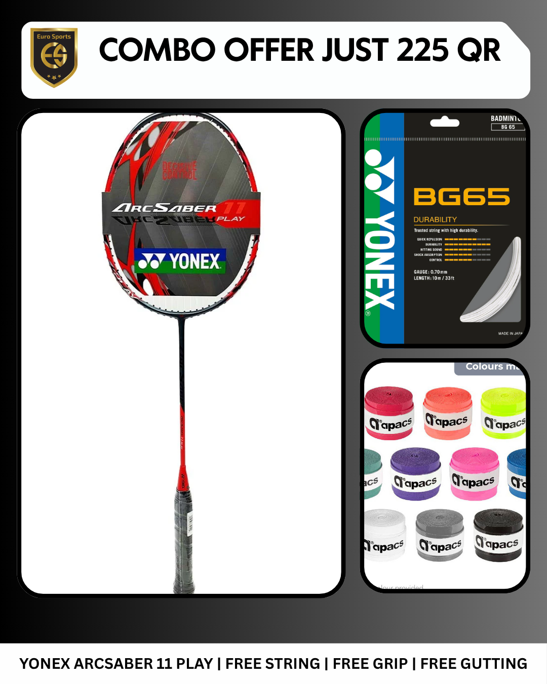 Yonex Arcsaber 11 Play Combo Offer – Racket + Free String + Free Grip + Free Gutting