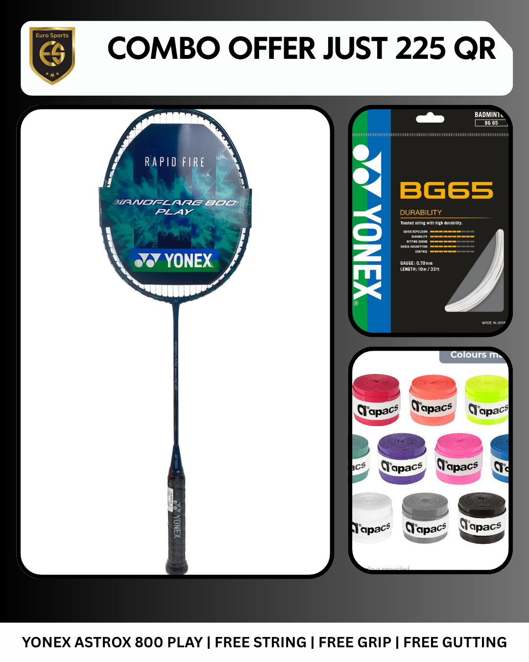 Yonex Nanoflare 800 Play Combo Offer – Racket + Free String + Free Grip + Free Gutting
