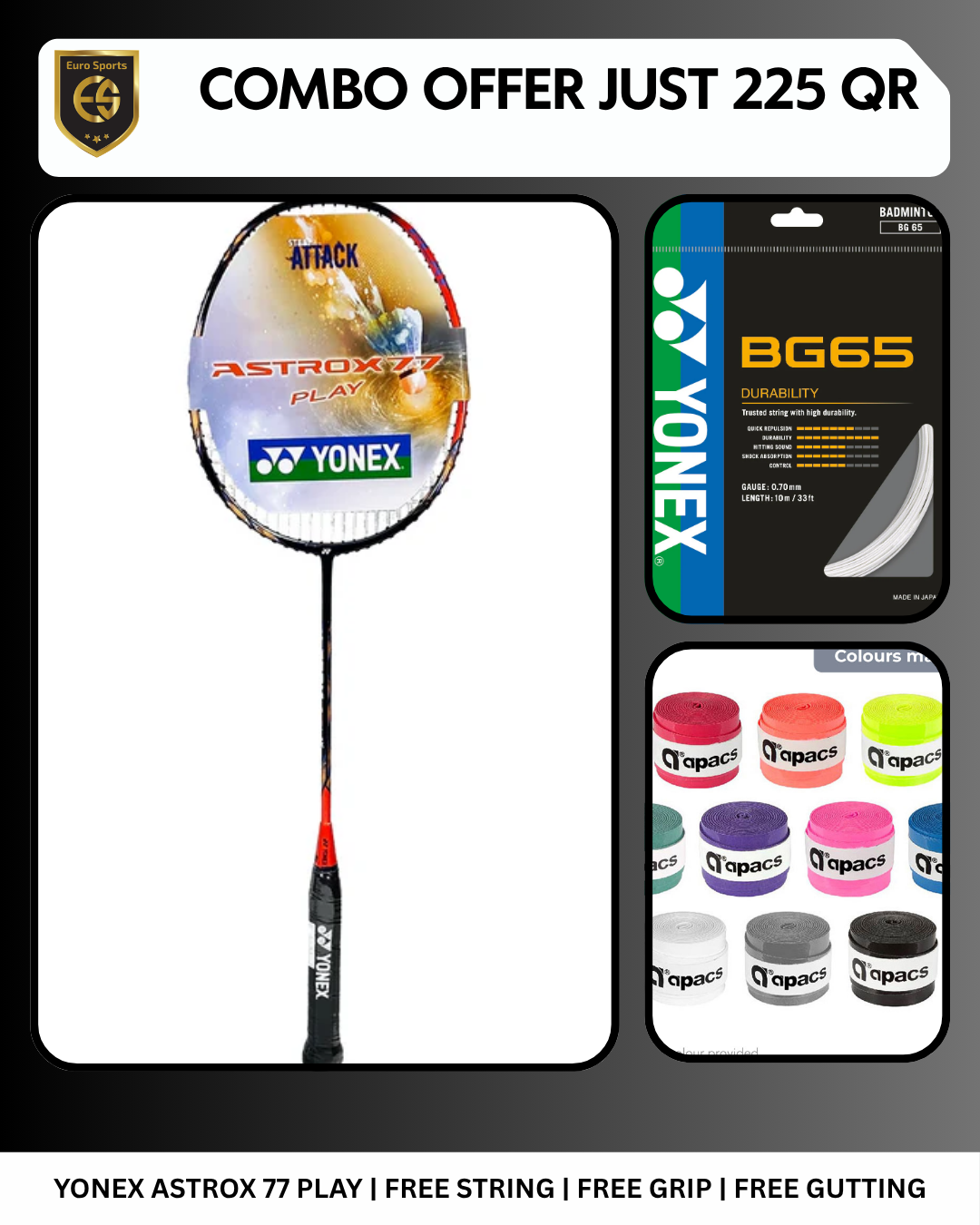 Yonex Astrox 77 Play Combo Offer – Racket + Free String + Free Grip + Free Gutting