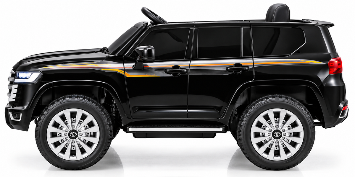 Toyota Land Cruiser 2024 Kids Ride-On Car – Black (12V, Leather Seat, EVA Tyres)