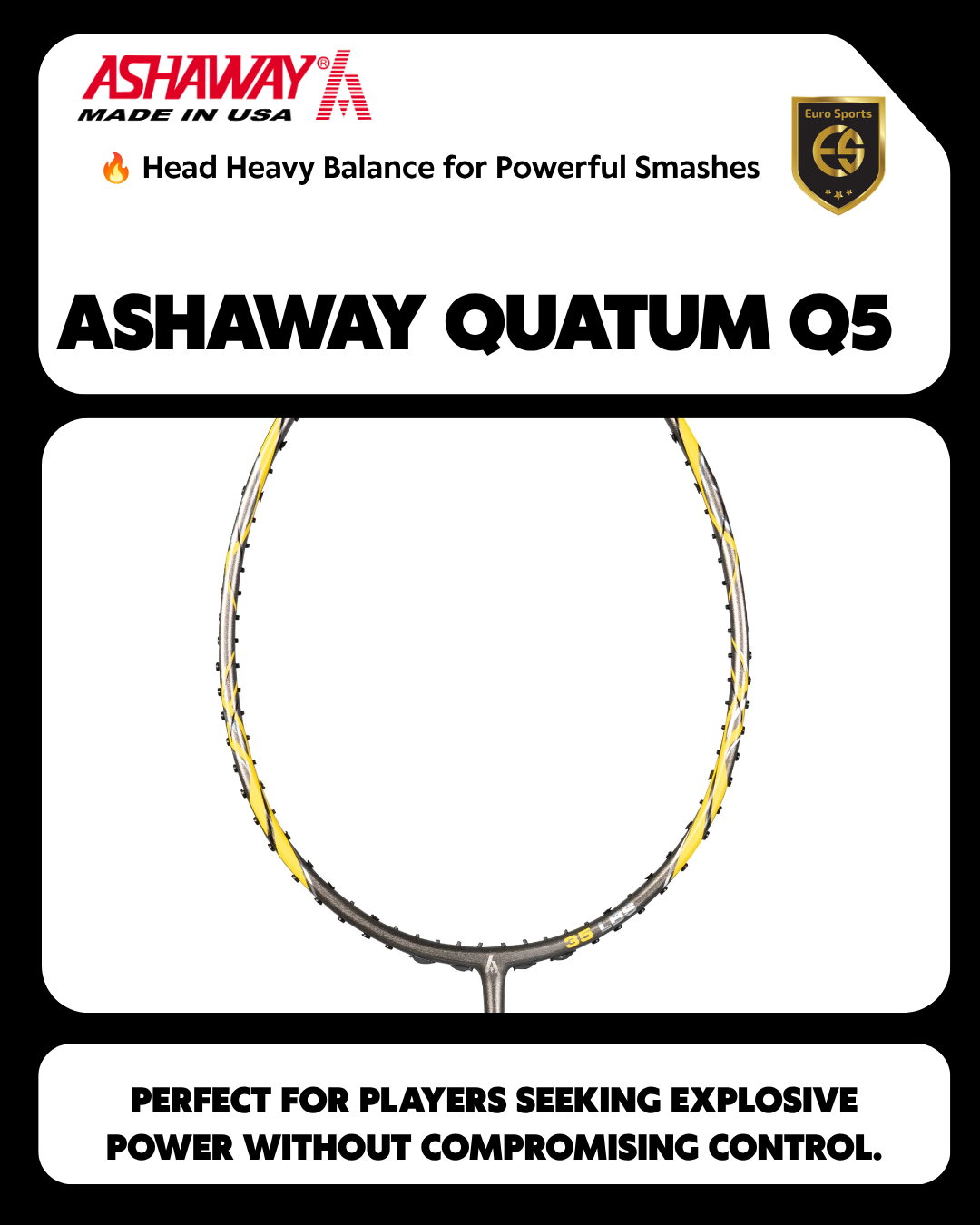 Ashaway Quantum Q5 Badminton Racket – Made in USA