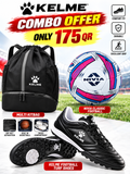 Kelme Football Turf Shoes + Nivia Classic Football + Kit Bag