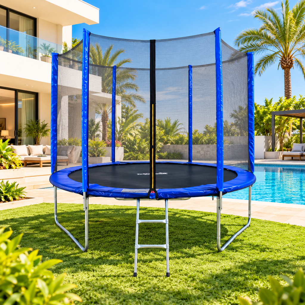 FUNJUMP 10FT Blue Outdoor Trampoline with Safety Net & Ladder – Dynamic Sports