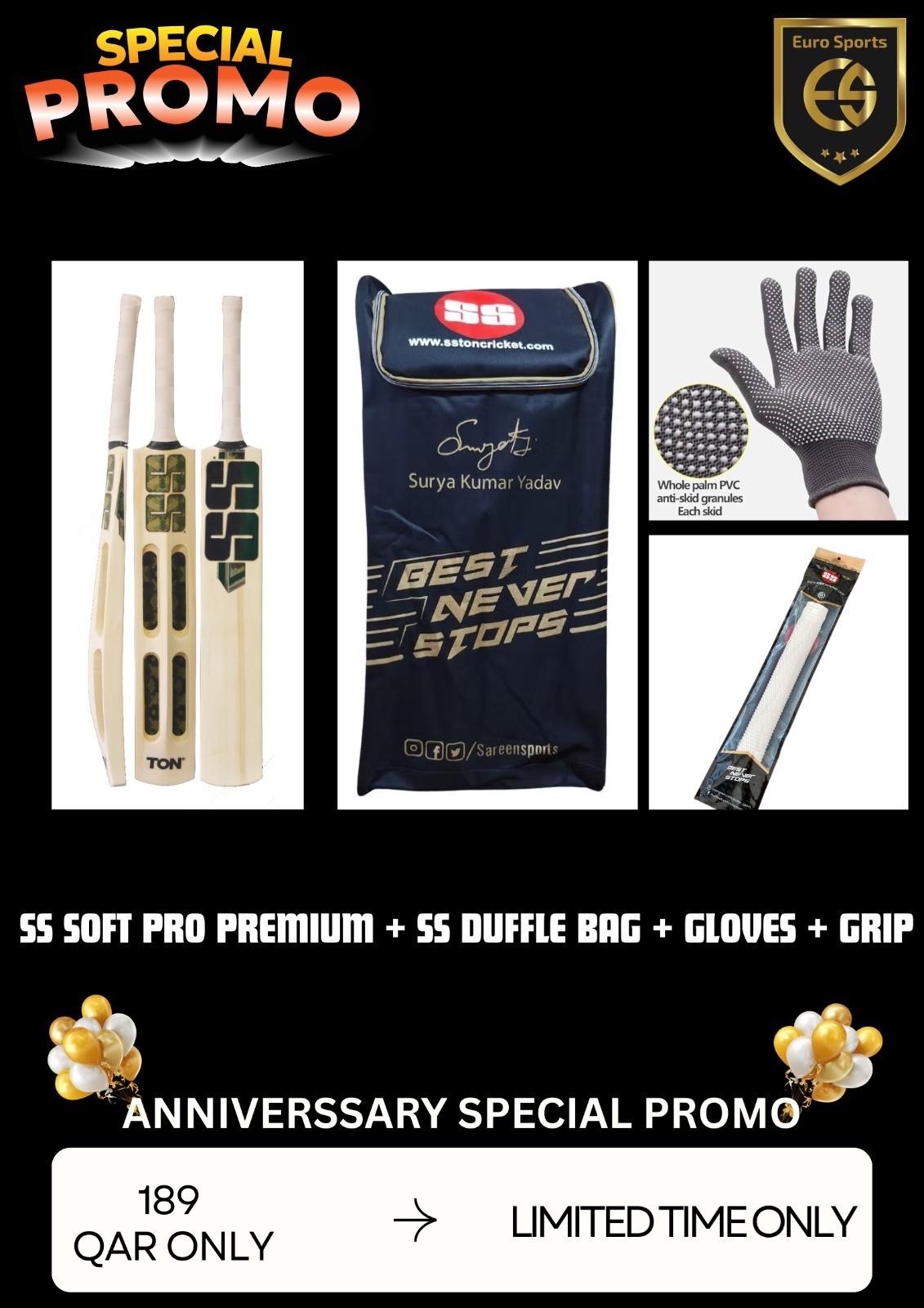 SS Soft Pro Premium Kashmir Willow Cricket Combo Kit
