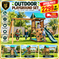 MOUNTPEAK Matterhorn Wooden Swing Set & Playhouse with Slide