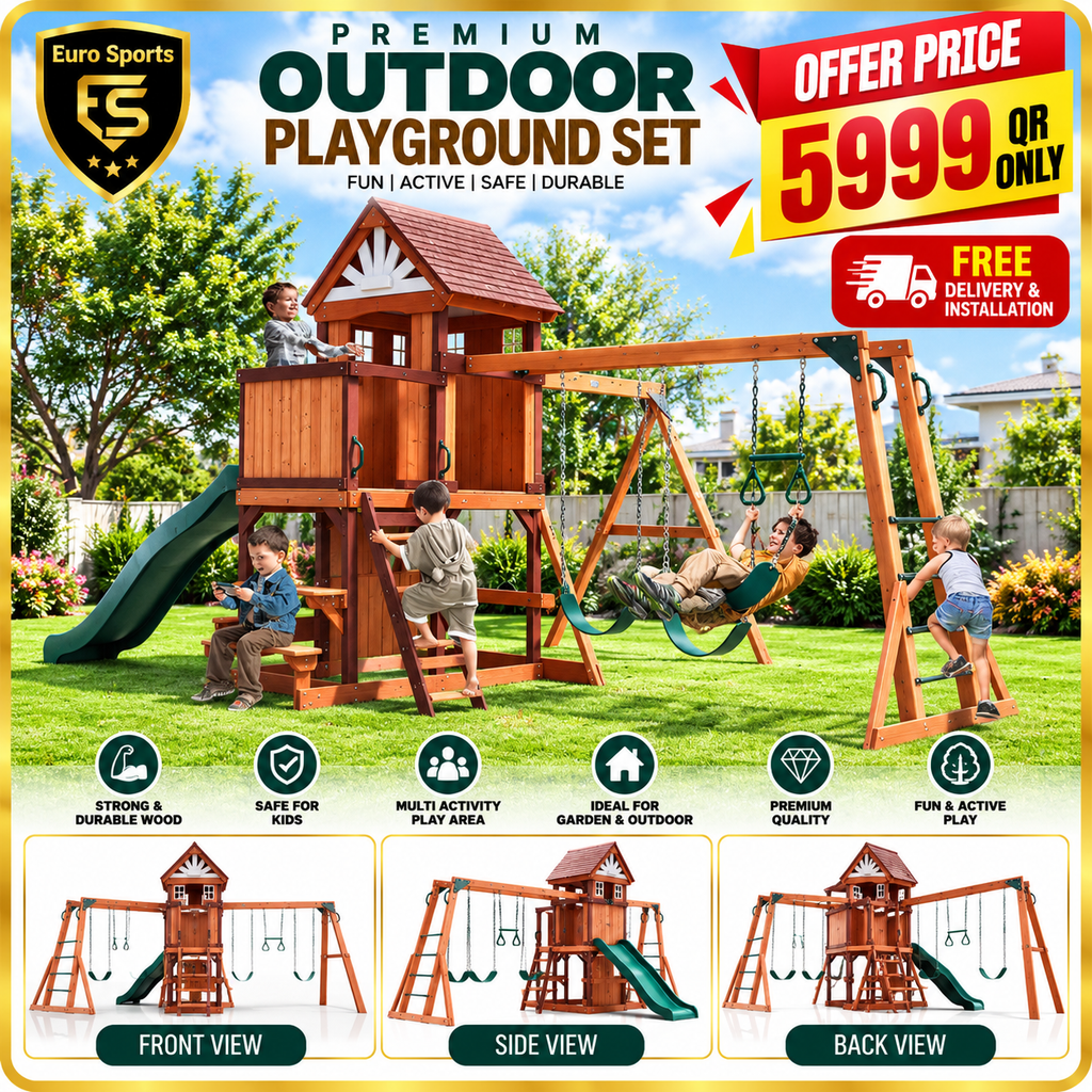 MOUNTPEAK Vinson Massif Wooden Swing Set & Playhouse with Wooden Roof