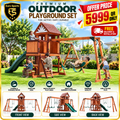 MOUNTPEAK Vinson Massif Wooden Swing Set & Playhouse with Wooden Roof