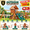 MOUNTPEAK Everest Double Decker Wooden Swing Set & Playhouse