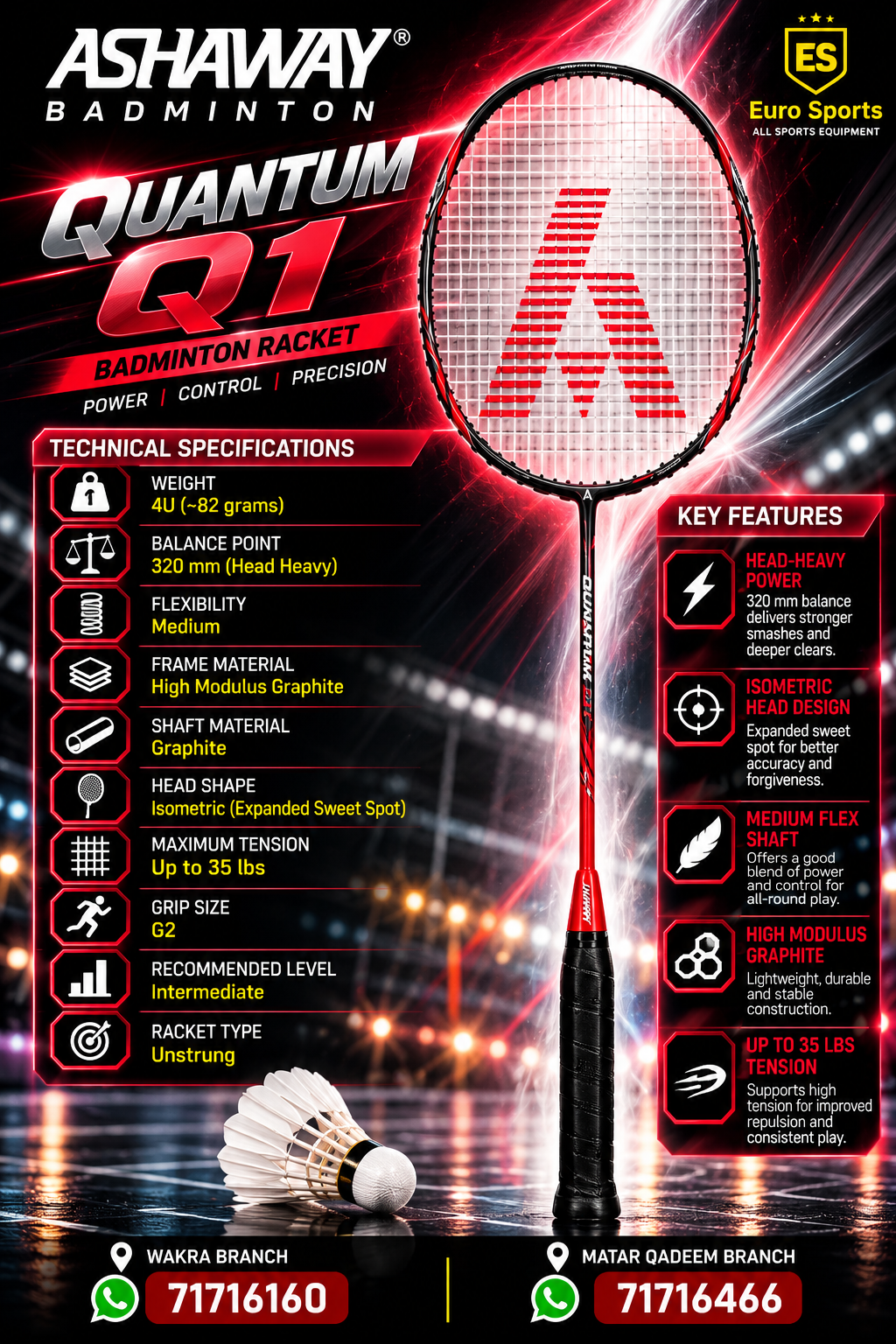 Ashaway Quantum Q1 Badminton Racket – USA