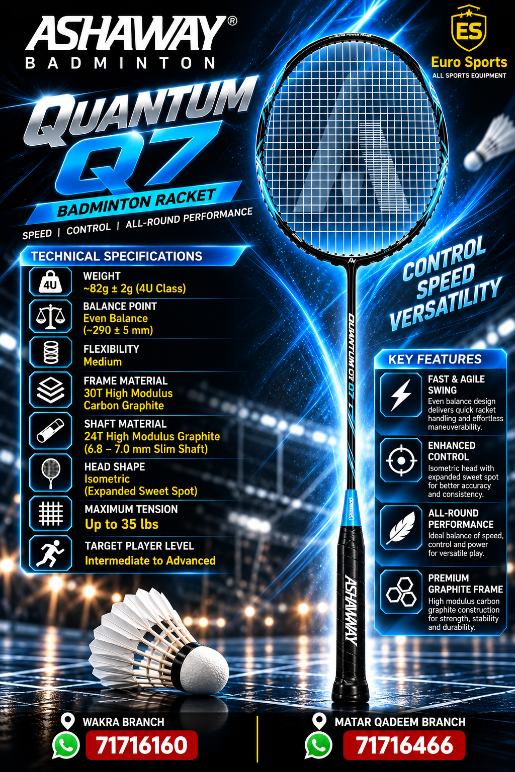 Ashaway Quantum Q7 Badminton Racket – USA