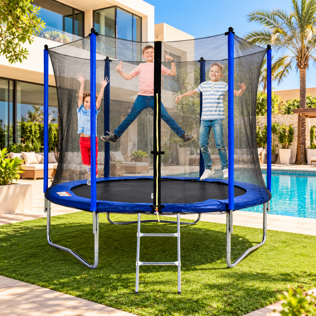 FUNJUMP 10FT Blue Outdoor Trampoline with Safety Net & Ladder – Dynamic Sports