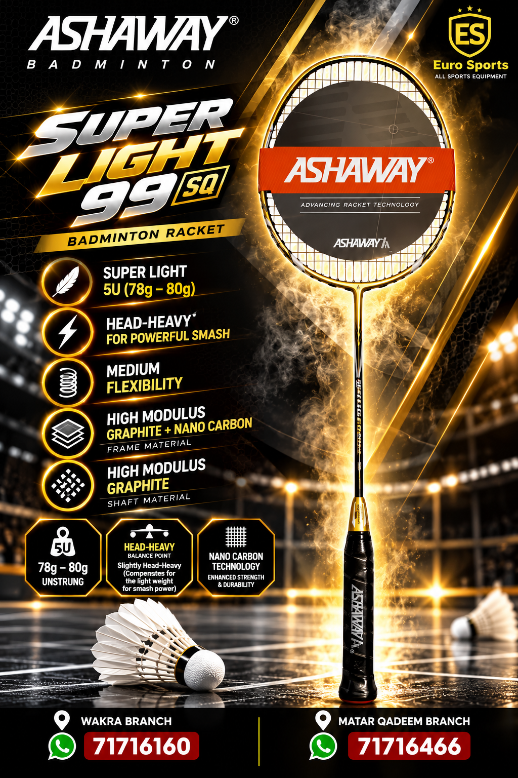 Ashaway Super Light 99 SQ Badminton Racket – USA