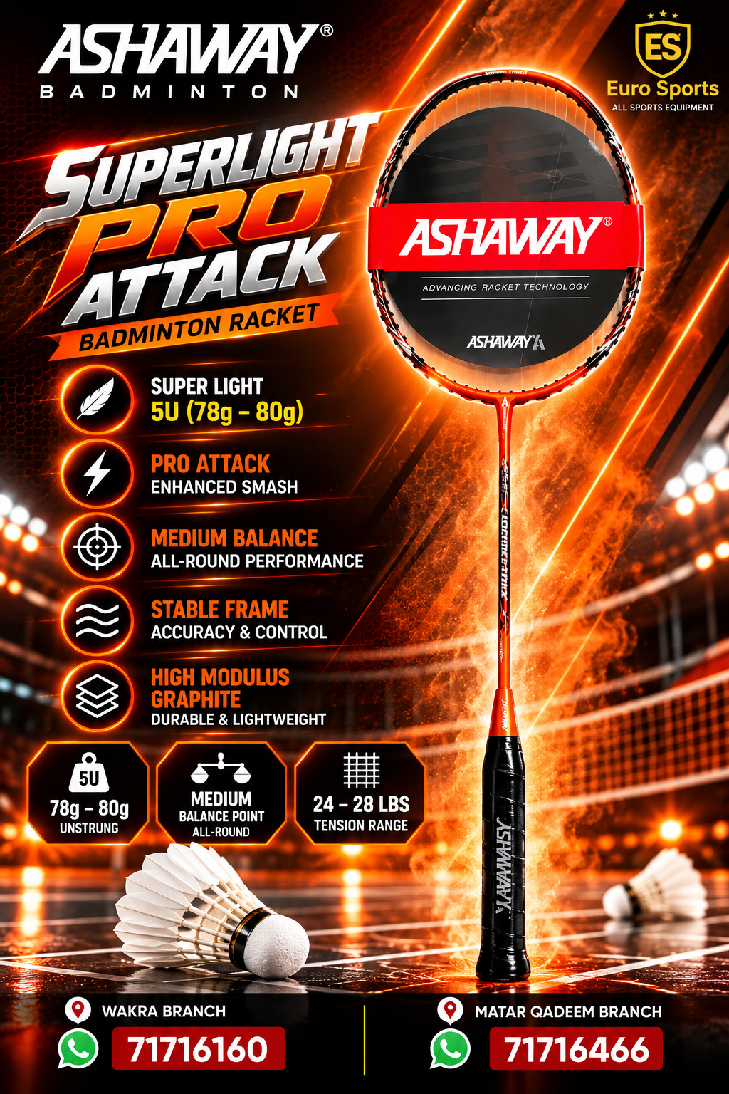 Ashaway Badminton Racket - Superlight Pro Attack Matt