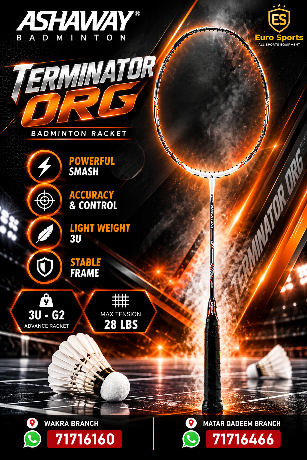 Ashaway Badminton Racket - Terminator Orange