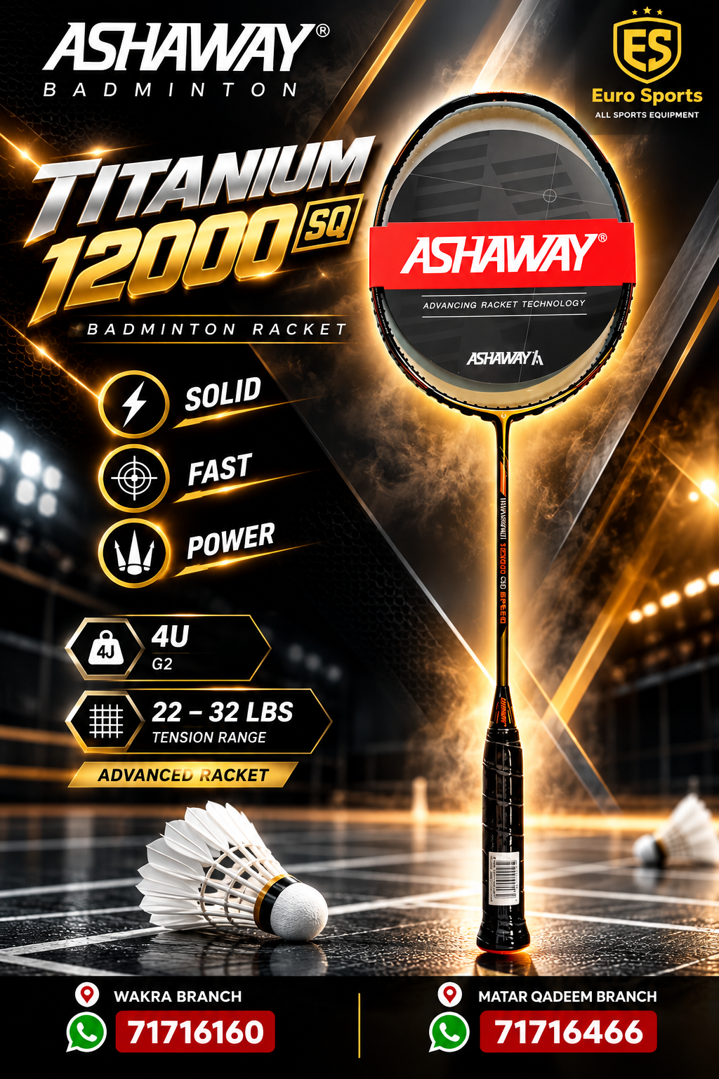 Ashaway Badminton Racket - Titanium 12000SQ Speed
