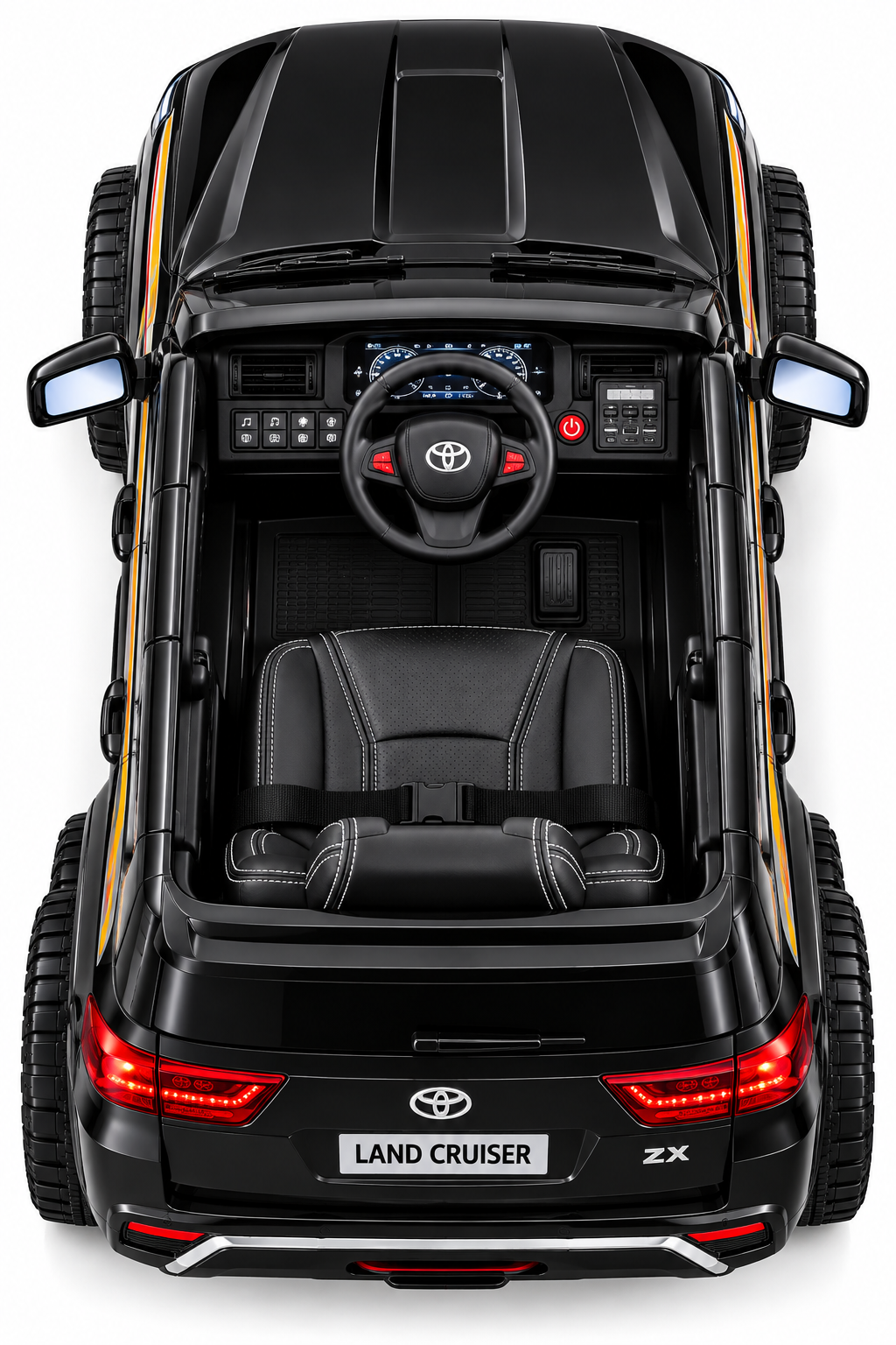 Toyota Land Cruiser 2024 Kids Ride-On Car – Black (12V, Leather Seat, EVA Tyres)