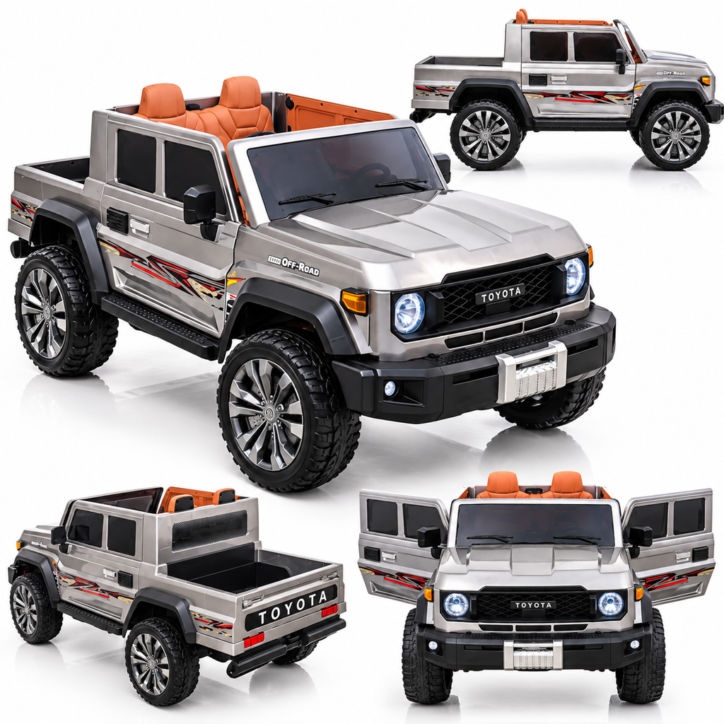 Toyota Off-Road Pickup 24V Kids Electric Ride-On Truck with Remote – Silver (2 Seater)