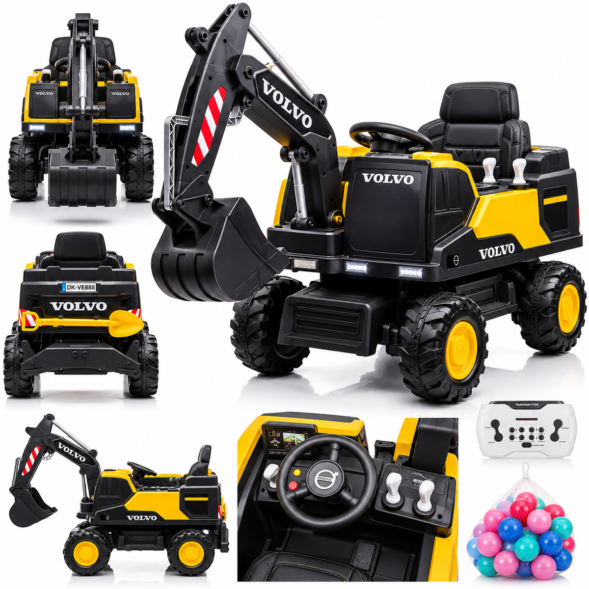 Volvo Excavator 12V Kids Electric Ride-On Digger with Remote – Yellow (New Arrival)