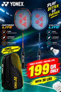 Yonex Astrox Lite / Voltric Lite Combo Offer – Racket + Yonex Double Compartment Kit Bag (30 lbs)