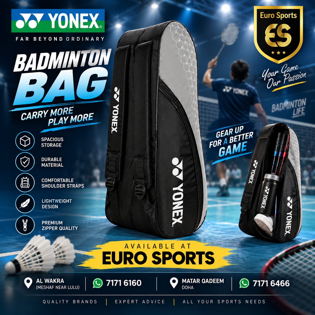 Yonex Double Compartment Badminton Bag Black/Grey