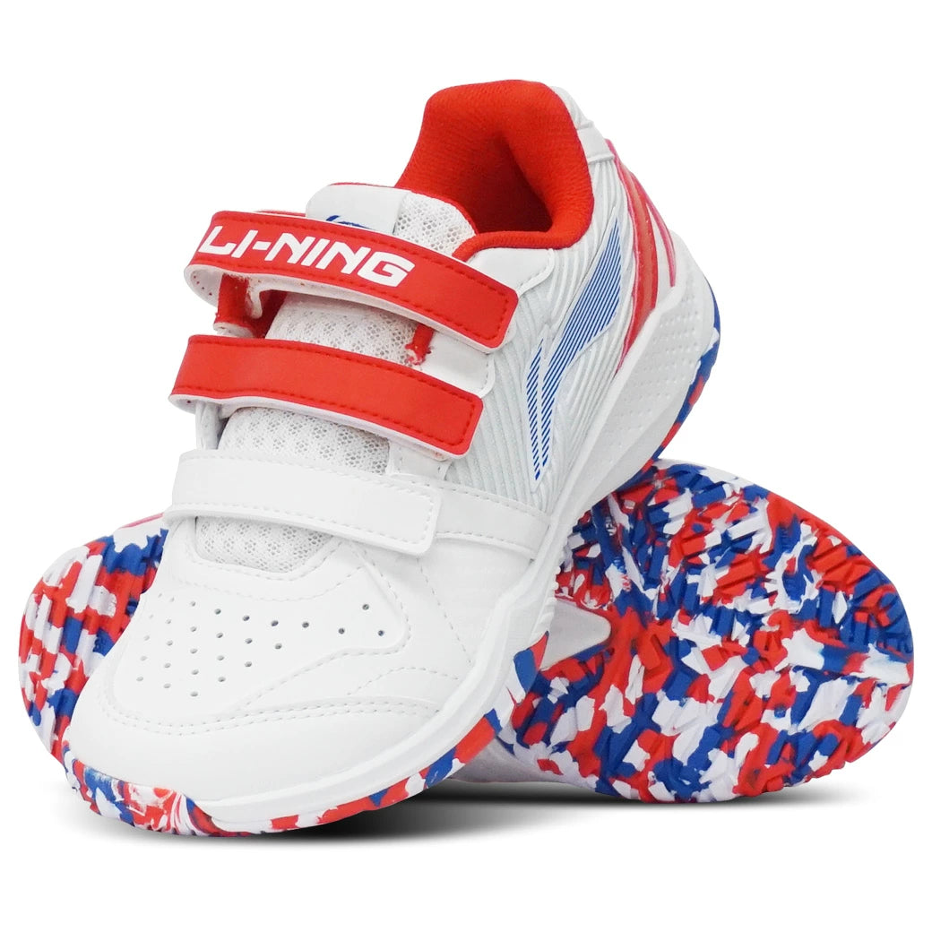 Lining Junior Badminton Shoes AYTV012-1 – White/Red