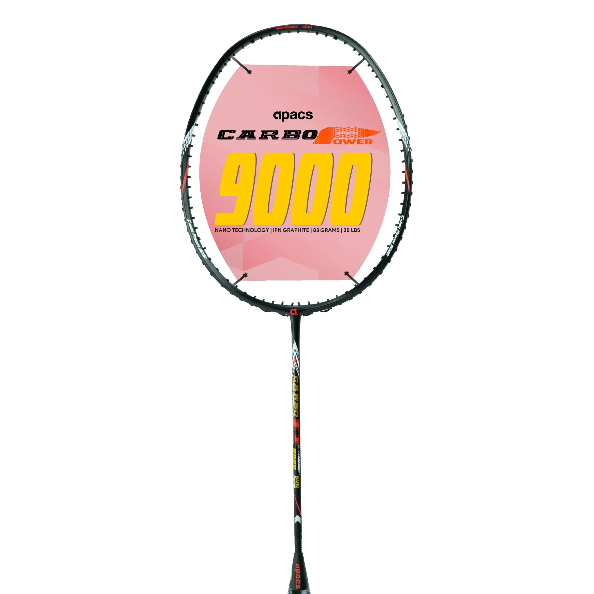 Apacs Carbo 9000 Badminton Racket – 4U, Even Balance, Flexible Shaft, 38 lbs Tension