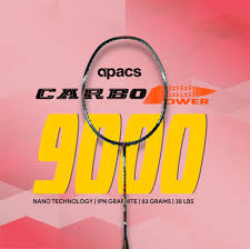 Apacs Carbo 9000 Badminton Racket – 4U, Even Balance, Flexible Shaft, 38 lbs Tension
