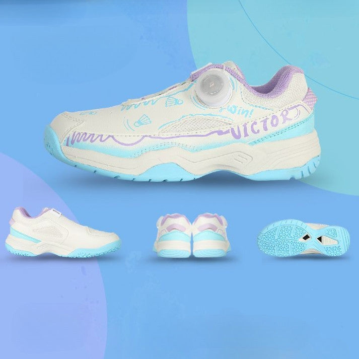 Victor A170IIJR Junior Badminton Shoes - Pearl White/Bonnie Blue